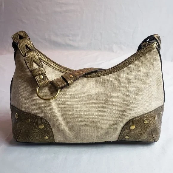 Relic Women's Cream Leather Studded Lined Canvas Purse Shoulder Bag - Picture 6 of 12